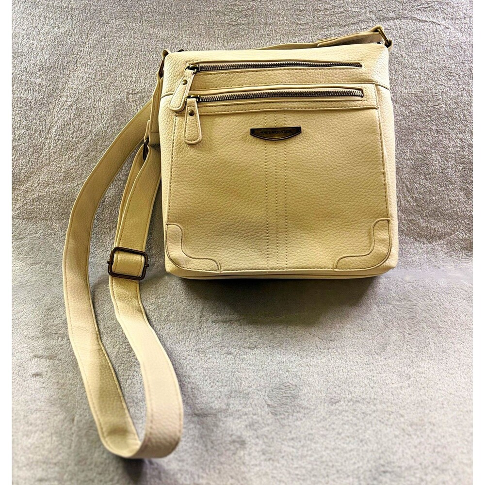 White Mountain Cream Crossbody Bag Faux Leather Double Zip Pocket Purse